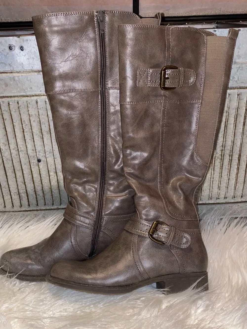 Kim Rogers Brown Knee-High Buckle Riding Boots